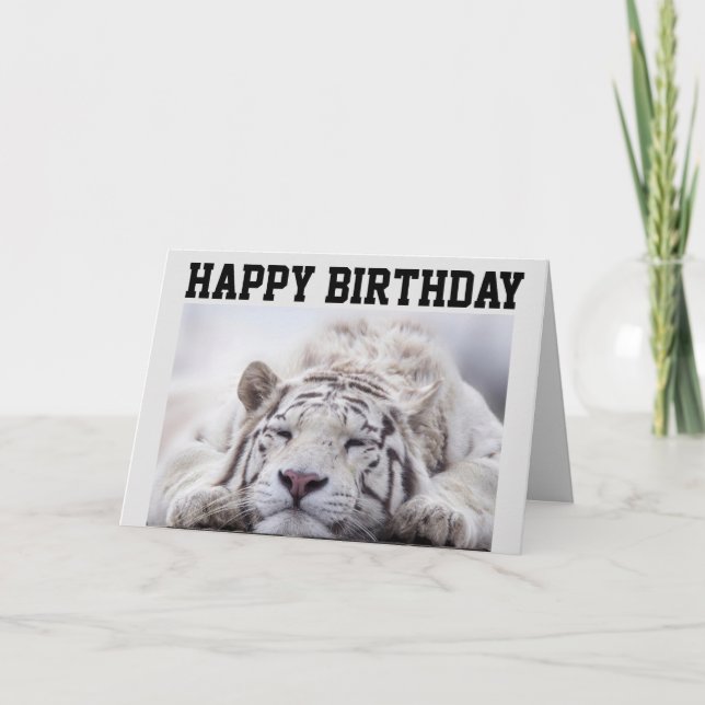 TARJETA DE CUMPLEAÑOS DE TIGRE BLANCO, COME PASTEL (Anverso)