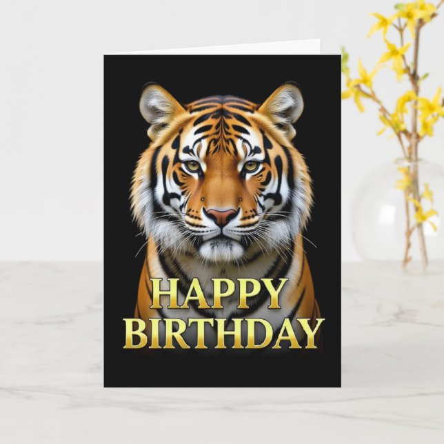 TARJETA DE CUMPLEAÑOS DE TIGRE EN PRIMER PLANO NEG (flor amarilla)