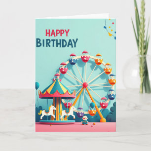 Tarjeta de cumpleaños de tiovivo alegre