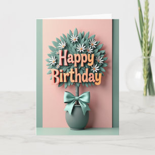 Tarjeta de cumpleaños de topiaria azul verdoso