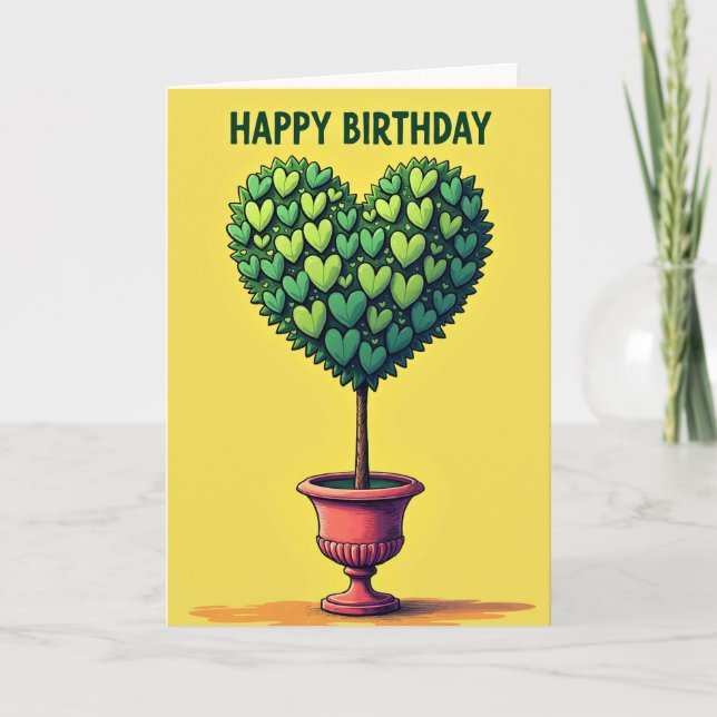 Tarjeta de cumpleaños de topiaria de corazón (Anverso)