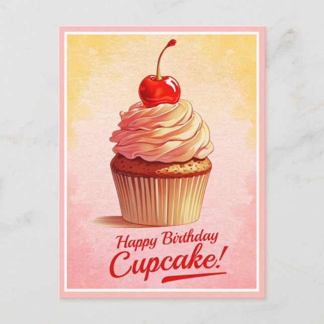 Tarjeta de cumpleaños de torta de cerezo rosa amar (Anverso)