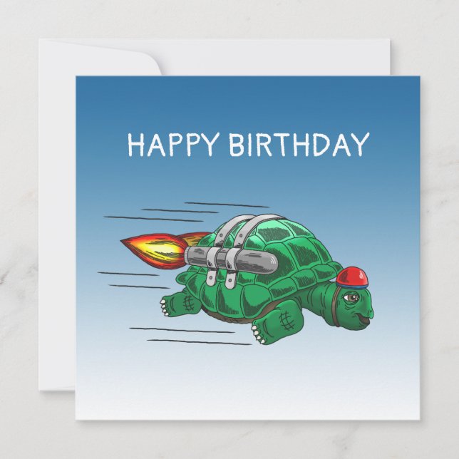 Tarjeta de cumpleaños de tortuga cohete rápido (Anverso)