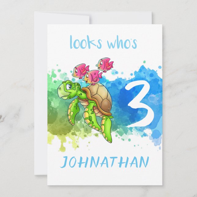 Tarjeta de cumpleaños de tortuga cuta (Anverso)