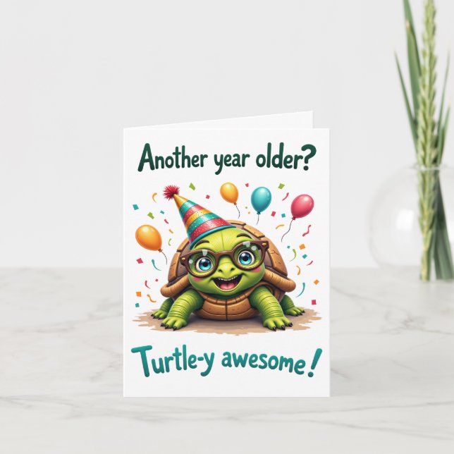 Tarjeta de cumpleaños de tortuga dulce - "¡Impresi (Anverso)