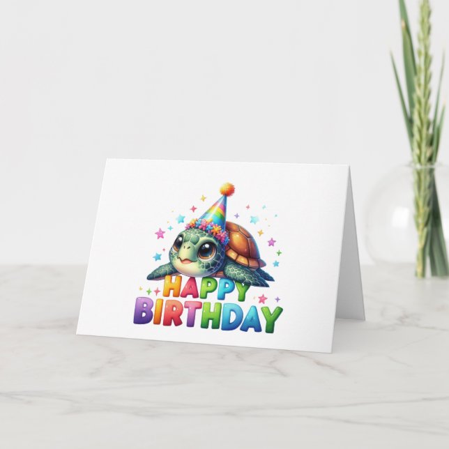 Tarjeta de cumpleaños de tortuga linda  (Anverso)