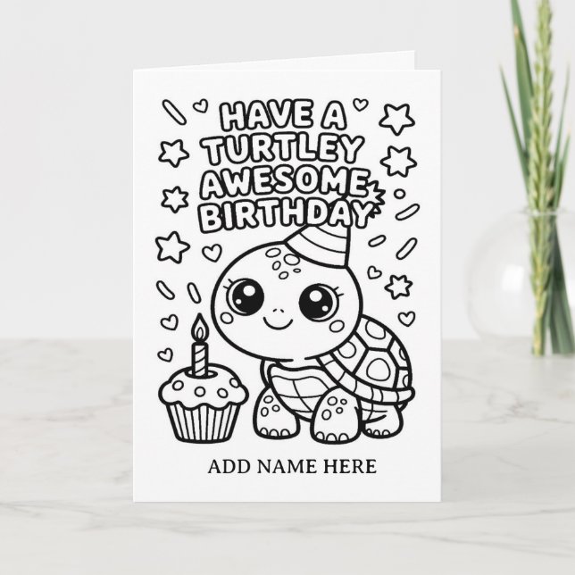 tarjeta de cumpleaños de tortuga plegada para colo (Anverso)