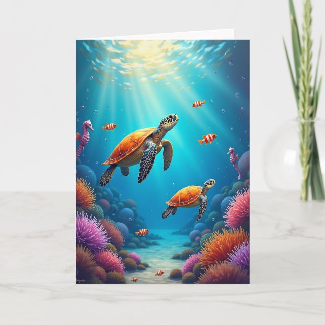 Tarjeta de cumpleaños de tortuga submarina (Anverso)