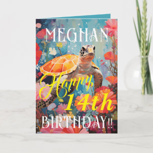 Tarjeta de cumpleaños de tortuga y océano