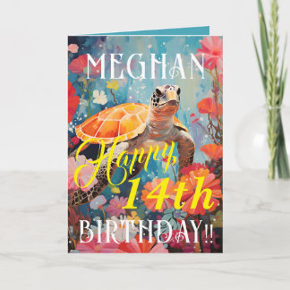 Tarjeta de cumpleaños de tortuga y océano