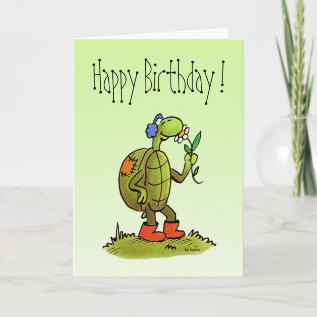 tarjeta de cumpleaños de tortugas y flores (Anverso)