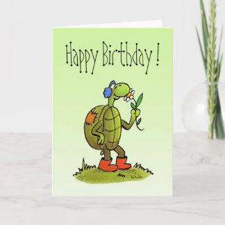 tarjeta de cumpleaños de tortugas y flores