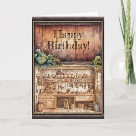 Tarjeta de cumpleaños de trabajo de madera