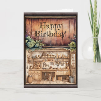 Tarjeta de cumpleaños de trabajo de madera