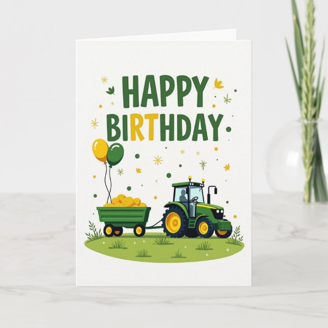 Tarjeta de cumpleaños de tractor alegre (Anverso)
