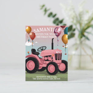 Tarjeta de cumpleaños de Tractor Rosa Cute