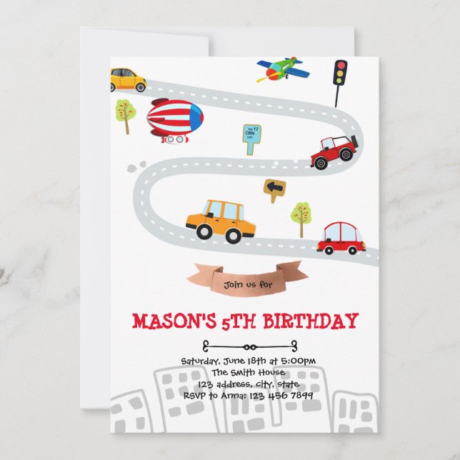 Tarjeta de cumpleaños de transporte de vehículos d (Anverso)