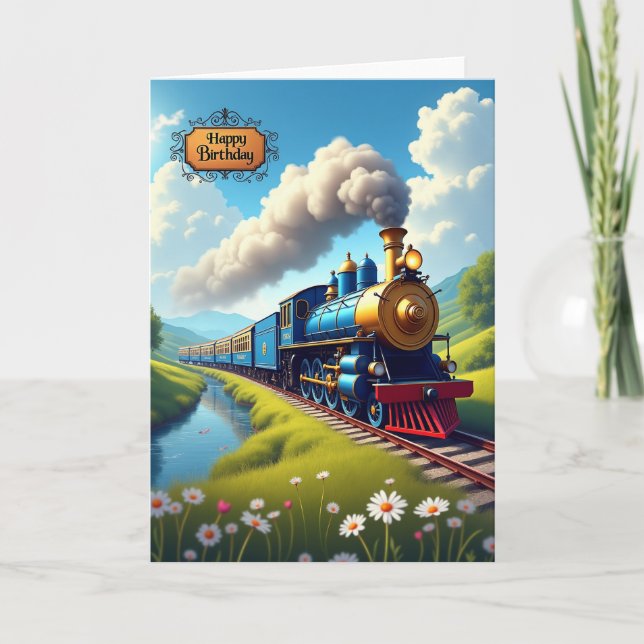 Tarjeta de cumpleaños de tren jubiloso (Anverso)