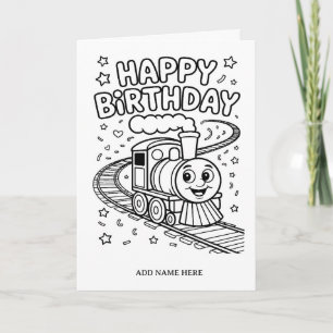 tarjeta de cumpleaños de tren plegable para colore