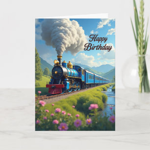 Tarjeta de cumpleaños de tren vintage