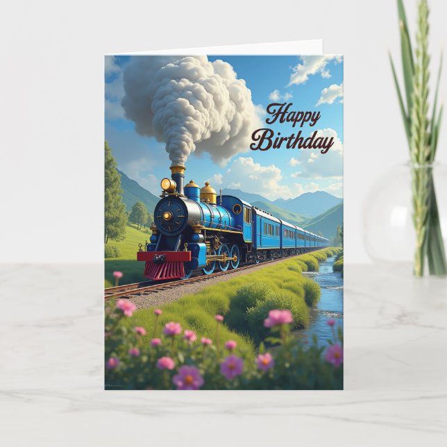 Tarjeta de cumpleaños de tren vintage (Anverso)