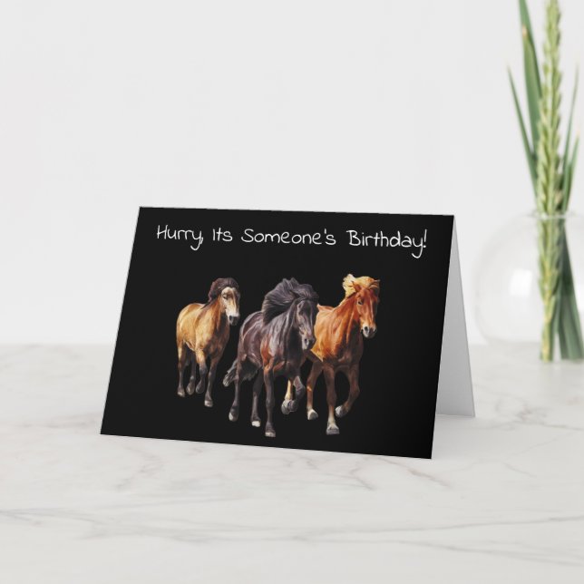 Tarjeta de cumpleaños de tres caballos corriendo (Anverso)