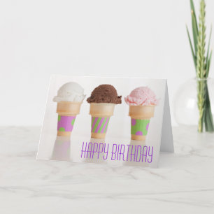 Tarjeta de cumpleaños de tres helados de crema de