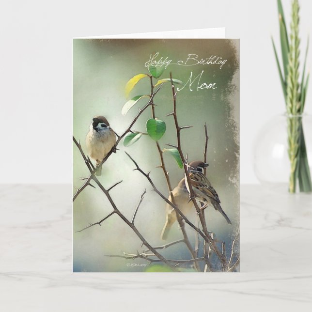 Tarjeta de cumpleaños de tres pájaros pintados par (Anverso)
