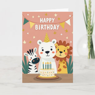 Tarjeta de cumpleaños de trío de animales alegres