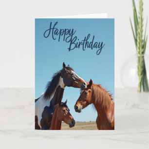 Tarjeta de cumpleaños de trío de caballos suave