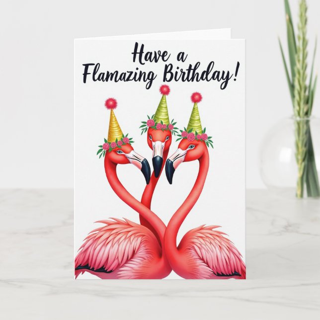 Tarjeta de cumpleaños de trío de flamencos (Anverso)
