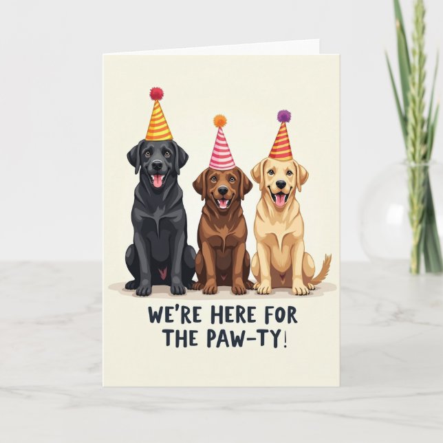 Tarjeta de cumpleaños de trío de perros festivos (Anverso)