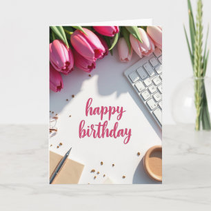 Tarjeta de cumpleaños de tulipán fucsia