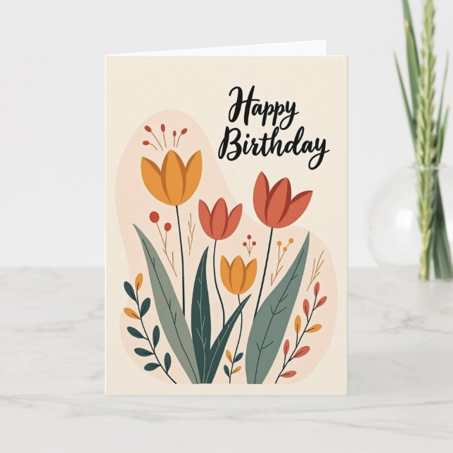 Tarjeta de cumpleaños de tulipán naranja (Anverso)