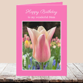 Tarjeta de cumpleaños de tulipán rosa para madre o