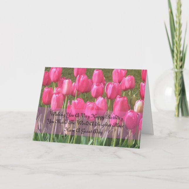 Tarjeta de cumpleaños de tulipán rosa sentimental (Anverso)