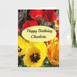 Tarjeta de cumpleaños de tulipanes amarillos y roj