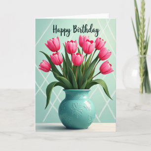 Tarjeta de cumpleaños de tulipanes florales