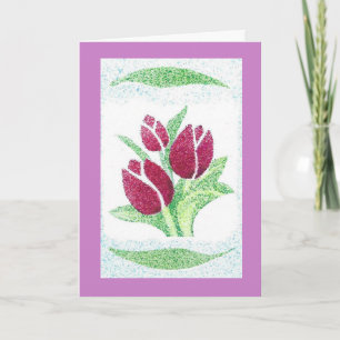 Tarjeta de cumpleaños de tulipanes impresos a mano