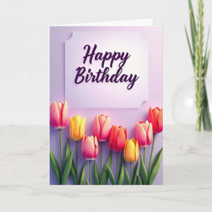 Tarjeta de cumpleaños de tulipanes pastel