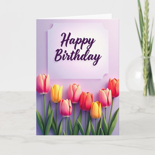 Tarjeta de cumpleaños de tulipanes pastel (Anverso)