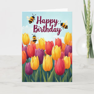 Tarjeta de cumpleaños de tulipanes vibrantes
