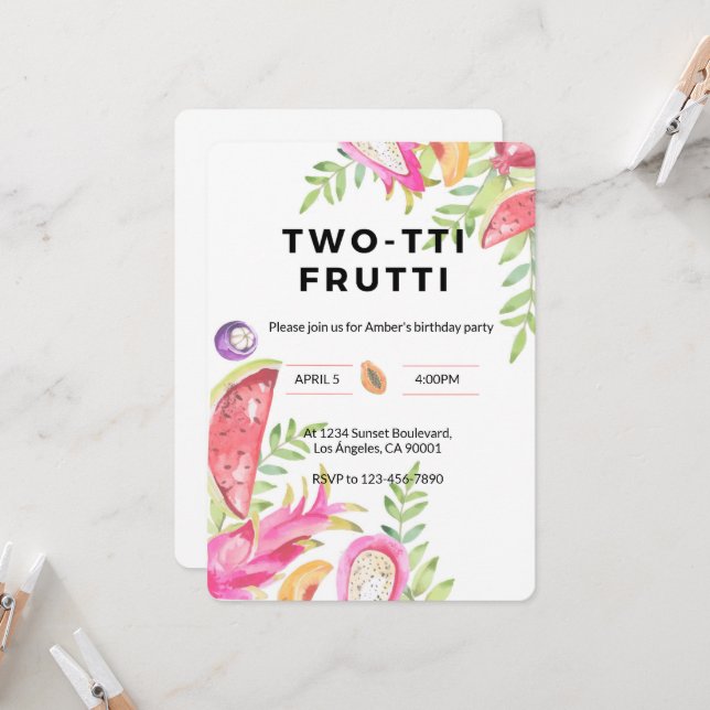 Tarjeta de cumpleaños de TWO-TTI FRUTTI para niñas (Anverso/Reverso In Situ)