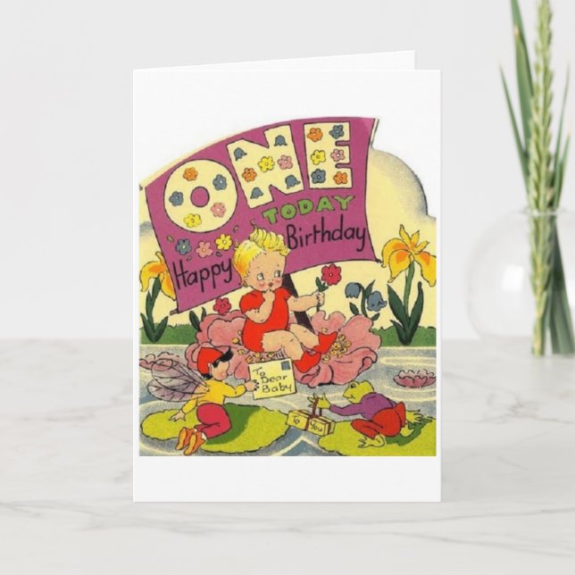 Tarjeta de cumpleaños de un año de antigüedad Vint (Anverso)