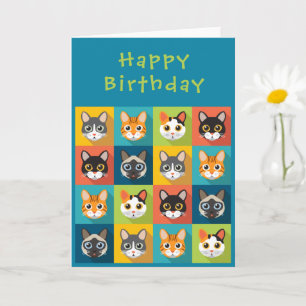 Tarjeta de cumpleaños de un gato colorido