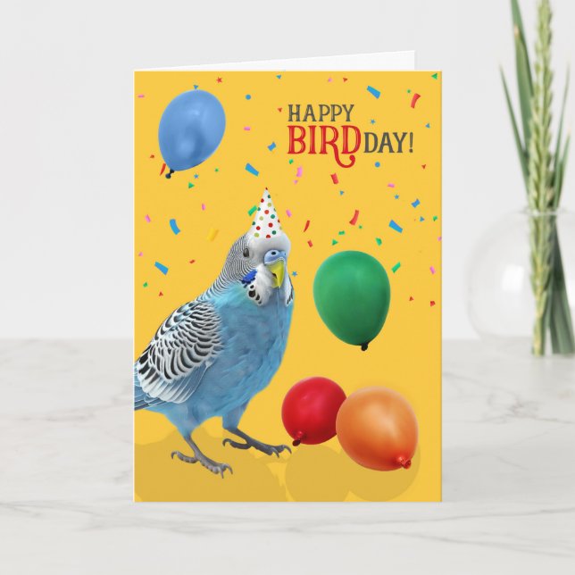 Tarjeta de Cumpleaños de un Lindo Periquito Azul y (Anverso)