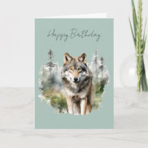 Tarjeta de cumpleaños de un lobo en un bosque #1