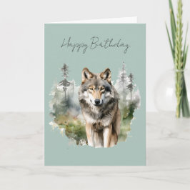 Tarjeta de cumpleaños de un lobo en un bosque #1