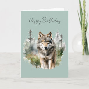 Tarjeta de cumpleaños de un lobo en un bosque #1