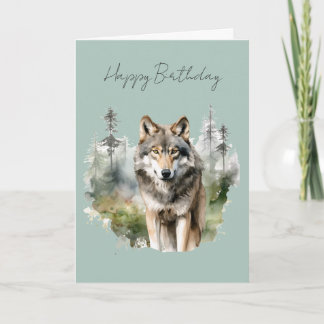 Tarjeta de cumpleaños de un lobo en un bosque #1